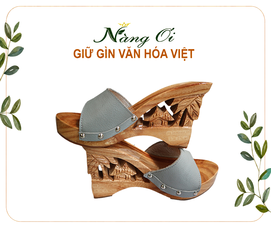 guốc mộc chạm khắc ngôi nhà và cây dừa tinh xảo cao 10cm